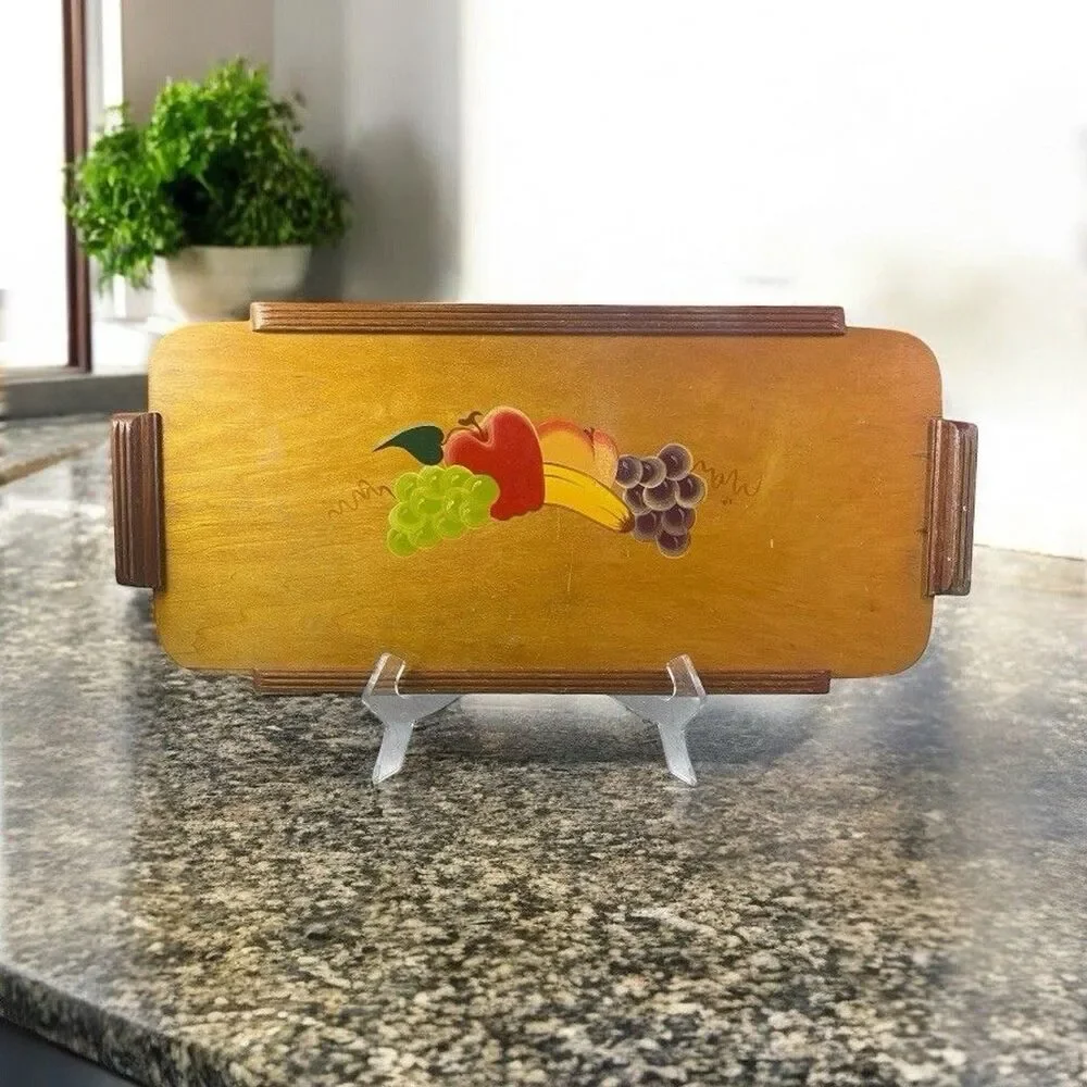 VTG 1950’s Rio Grande Ware Hand Painted Wooden Serving Tray w/Handles *READ